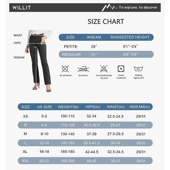 WILLIT Women's Size XS Petite Yoga Dress Pants/ Bootcut/ Stretch - Picture 9 of 9